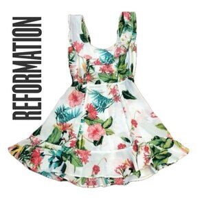 REFORMATION DRESS PERLA RUFFLE FLOWY TROPICAL FLORAL SZ 4 COCONUT GIRL FAIRY